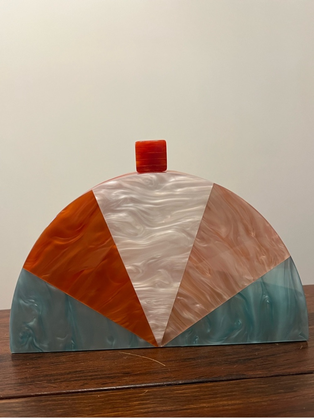 Acrylic Semi Circle Clutch in Orange, Teal Pink & Pearl